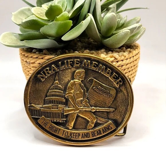Jadco NRA Lifetime Memeber Brass Belt Buckle Metal Heavy 2nd Amendment Statement