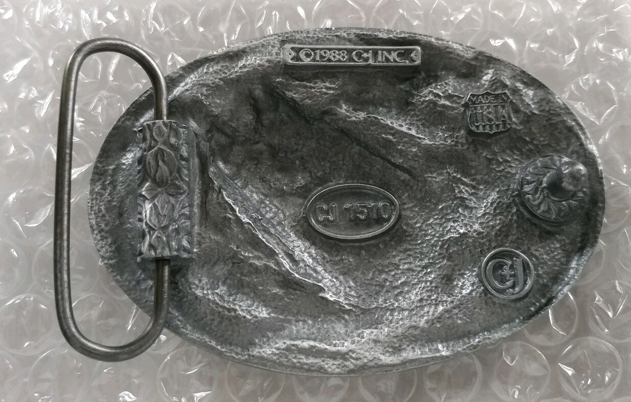 RATHER BE FISHING JUMPING FISH BASS TROUT FISHERMAN BELT BUCKLE MADE IN USA 1988