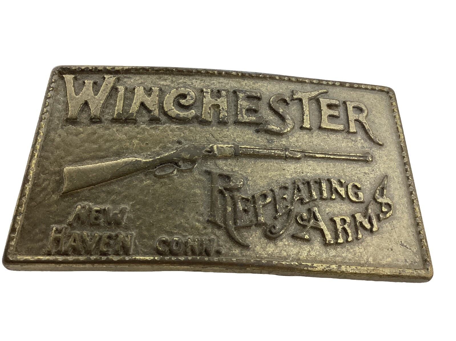 1970s Vtg WINCHESTER Guns belt buckle “Repeating Arms” WESTERN BRASS Tone