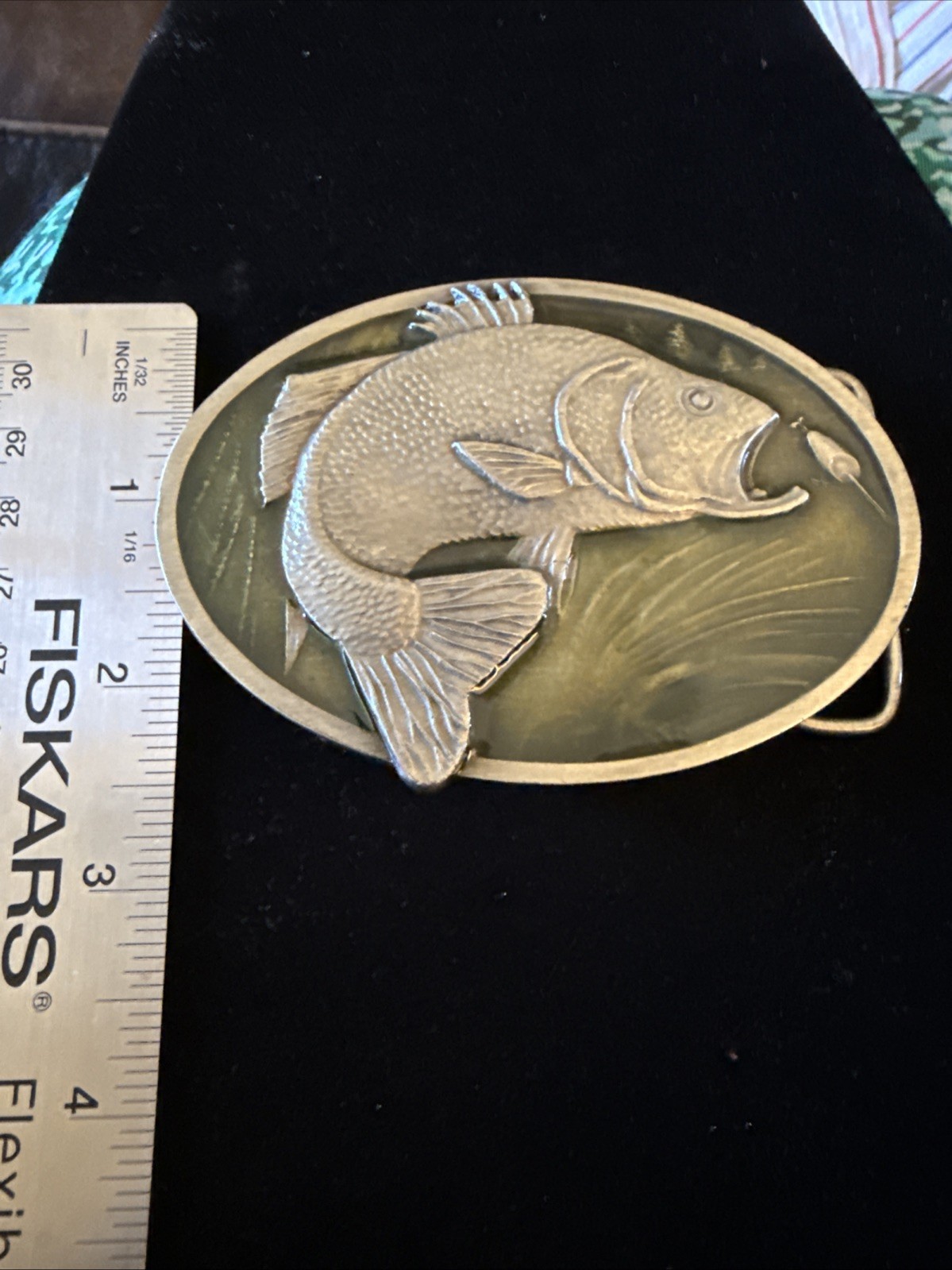 Bergamot Brass Works Bass Belt Buckle Vintage 1977 X-144. Made In USA Fishing