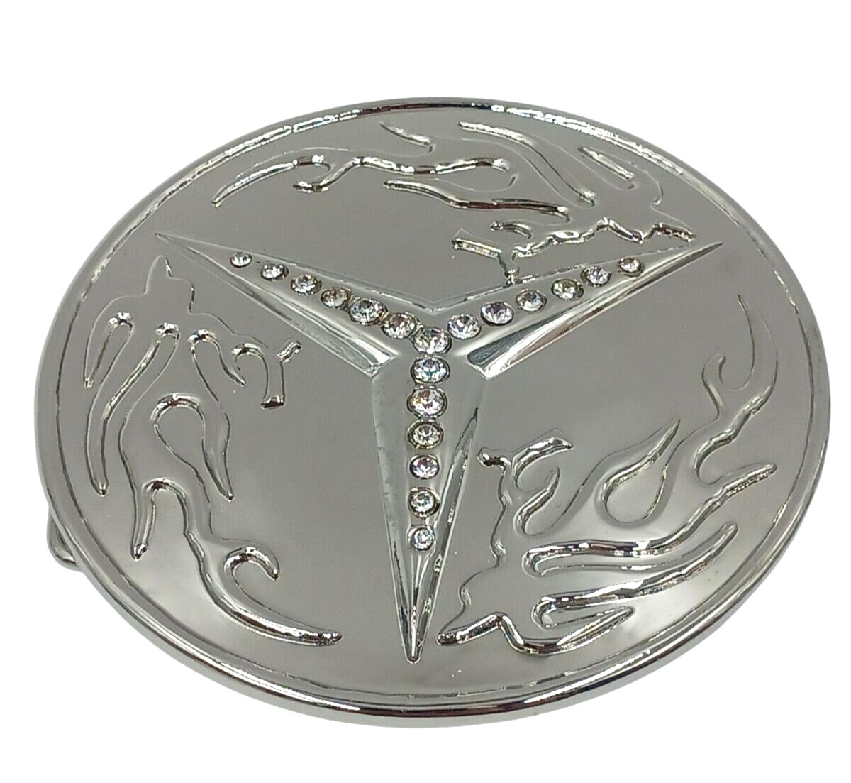 Fashion Geometric Raised Design Belt Buckle Clear Rhinestone Silver Tone Metal