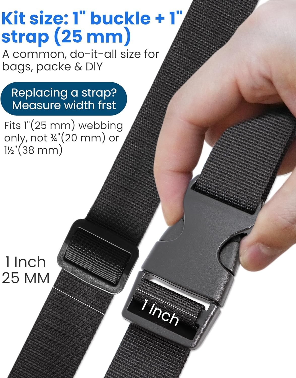Buckle & Strap Kit 6 Yards 1&Prime; Polyester Webbing 6 Quick Release Buckles 12 Clips