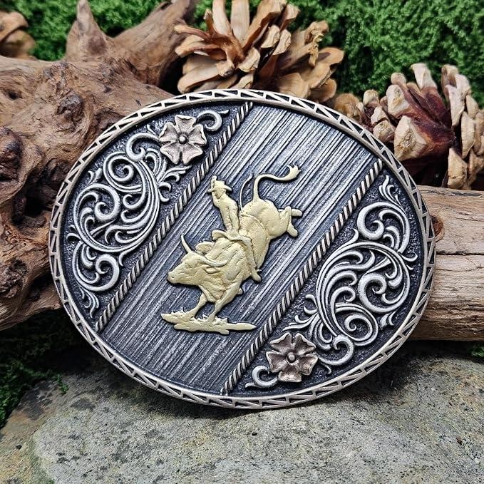 Montana Silversmiths Attitude Tri Color Rodeo Bull Rider Western Belt Buckle