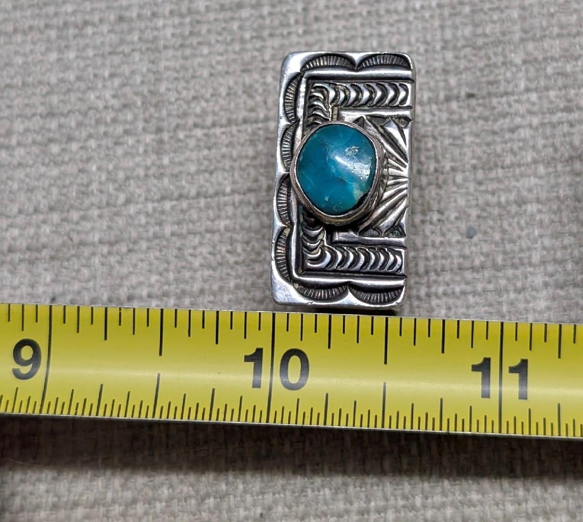vintage STERLING SILVER belt buckle set 4PC turquoise SAMPSON WERITO navajo