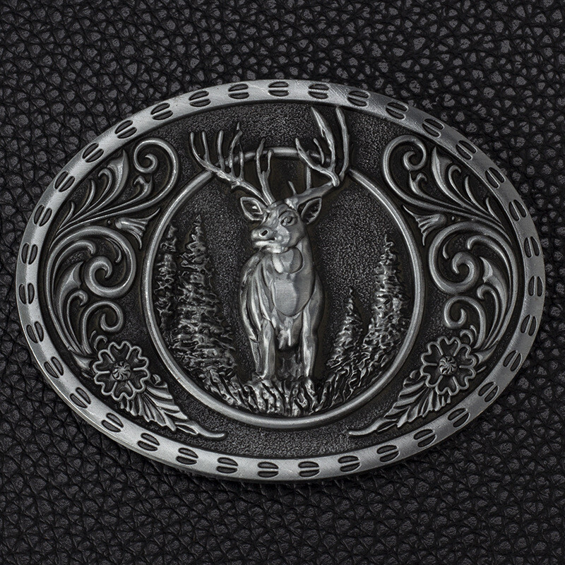 Deer leather buckle Western cowboy motorcycle riding belt buckle