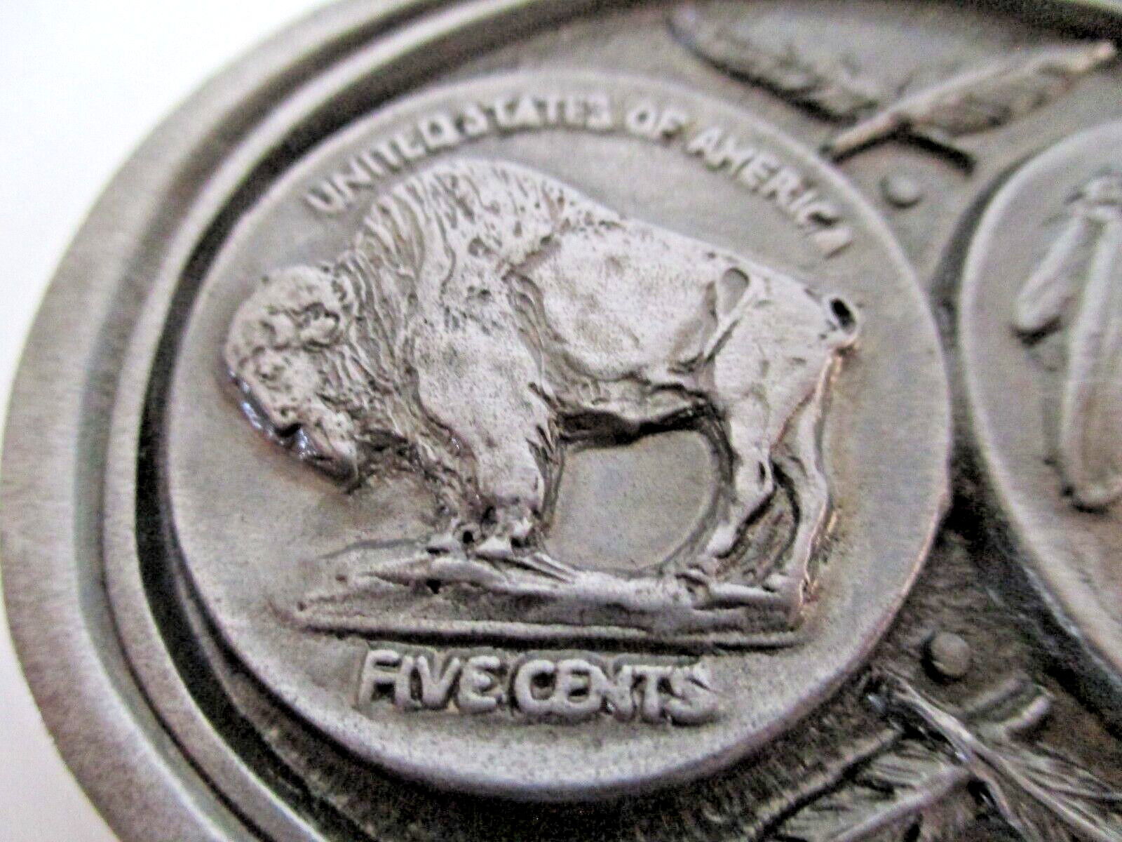 Buckles of America 3&Prime; INDIAN NICKEL BUFFALO COIN BELT BUCKLE BA-107 PEWTER AZ24