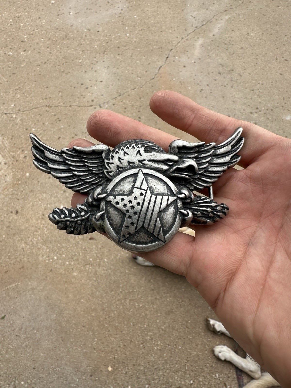 Men’s American Eagle Belt Buckle with Stars and Stripes Silver Plating Vintage