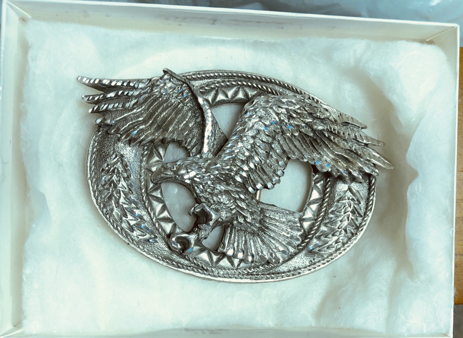 Flying Eagle Belt Buckle EJC 1995 Pewter Diamond Cut Detailed Never Used