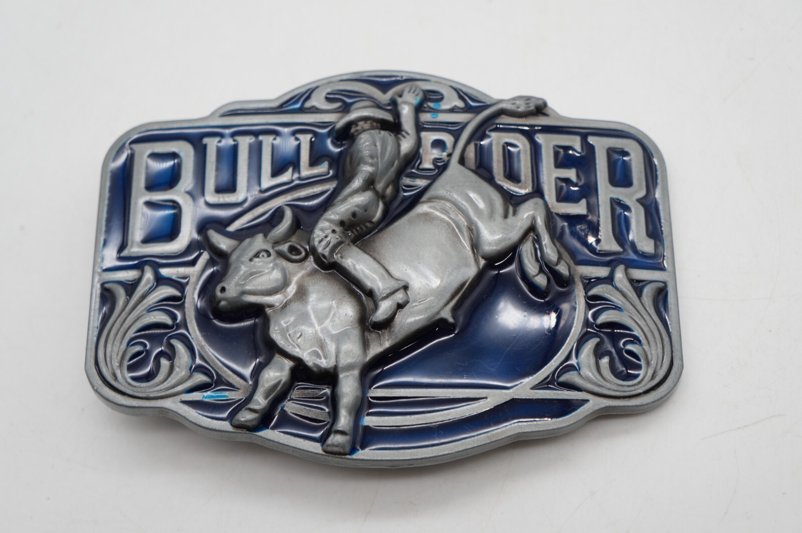 Bull Rider Belt Buckle Cowboy Rodeo Outdoor 3D Blue Enameled