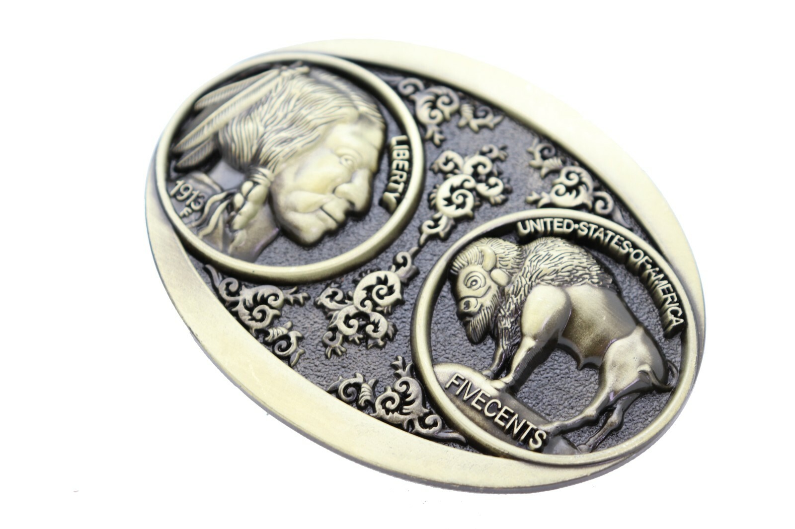 Men Antique Gold Metal Fashion Belt Buckle Ox Native Buffalo Bull 5 Cents Coin