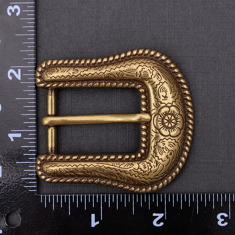 Retro Brass Flower Engraved Western Cowboy Belt Buckle Set Fit 25mm Strap