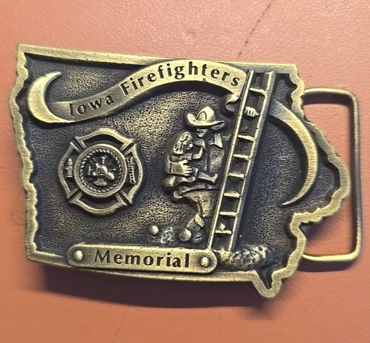 Iowa Firefighters Memorial Belt Buckle Brass Limited Edition Serial No. 842
