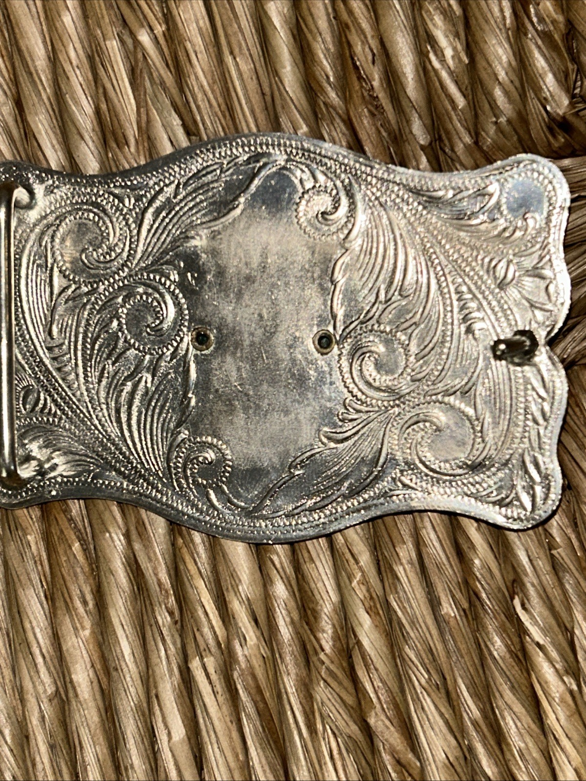 ESTATE SILVER TONE BELT BUCKLE GREEN AGATE SOUTHWESTERN STYLE MEN WOMEN UNISEX