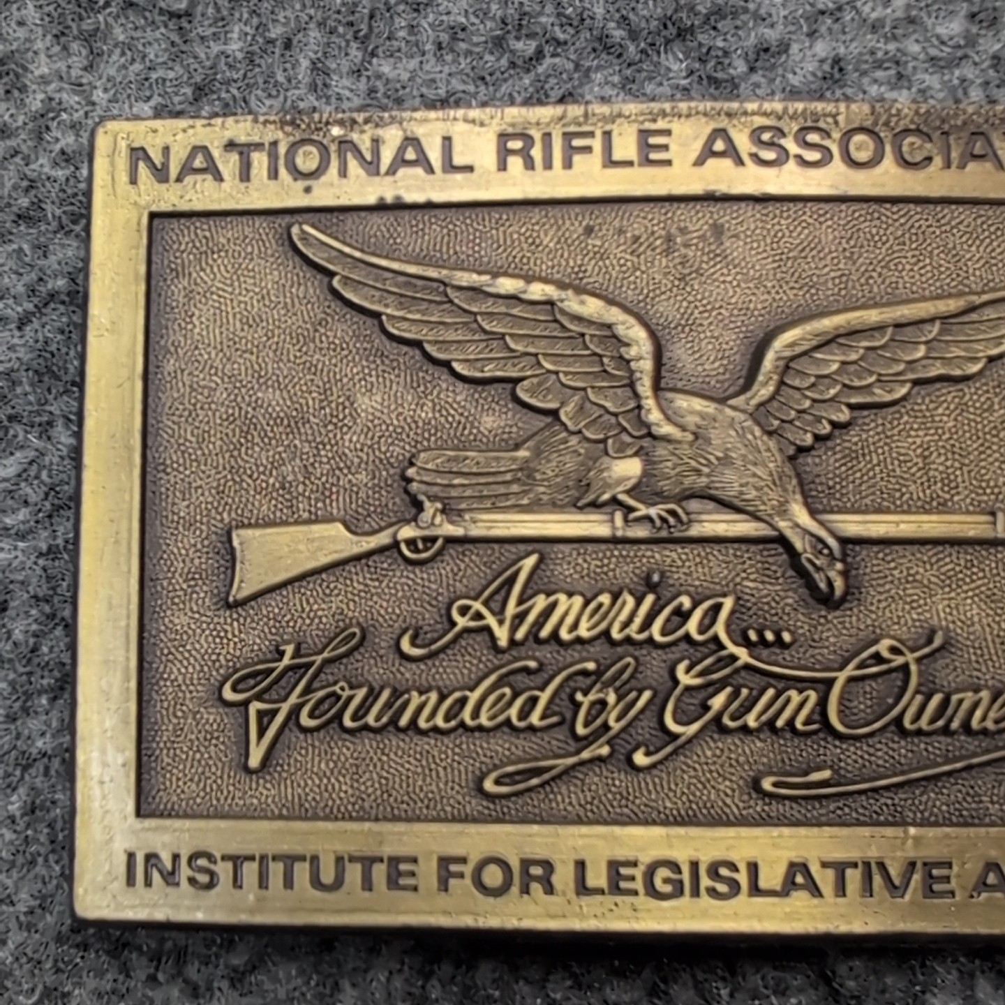 VINTAGE National Rifle Association NRA Belt Buckle America Founded By Gun Owners