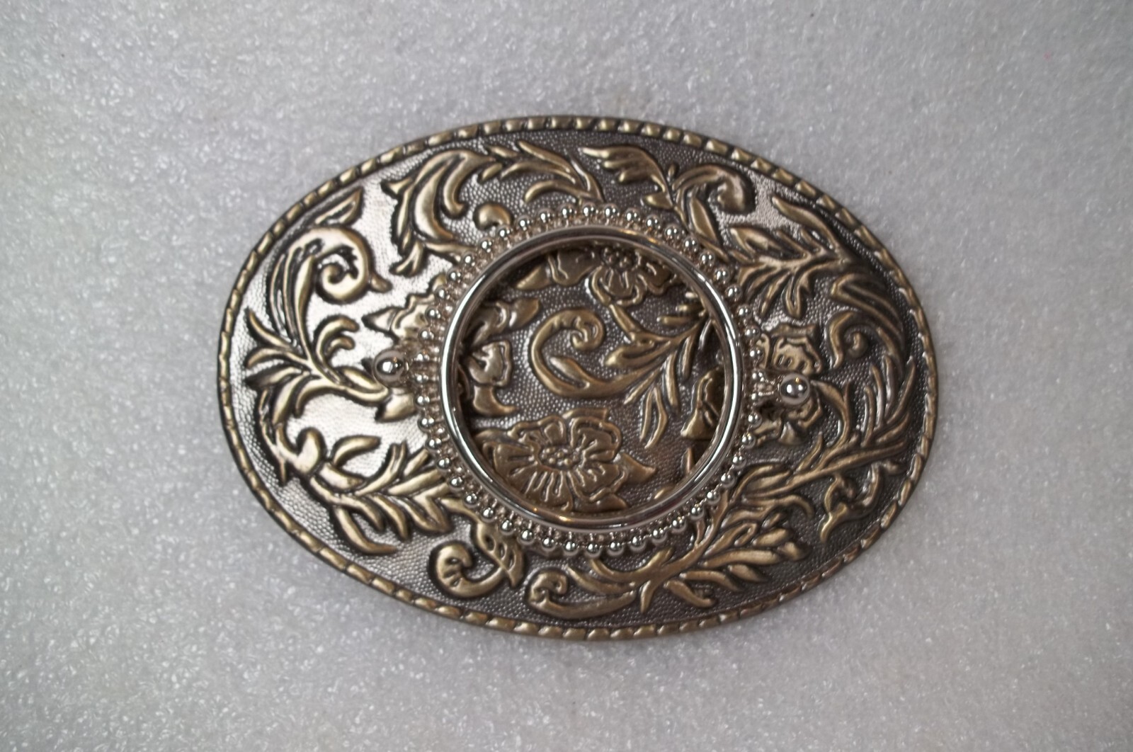 Metal Belt Buckle Western Fashion Floral Filigree Bronze & Silver Tone Hong Kong