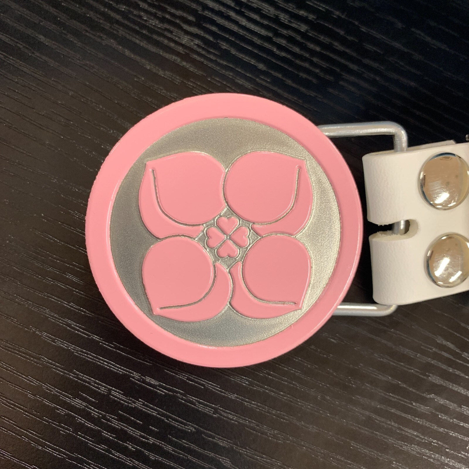 Pink Silver Buckle Peach Four Leaf Clover White Belt Japan Ninja Samurai Cosplay