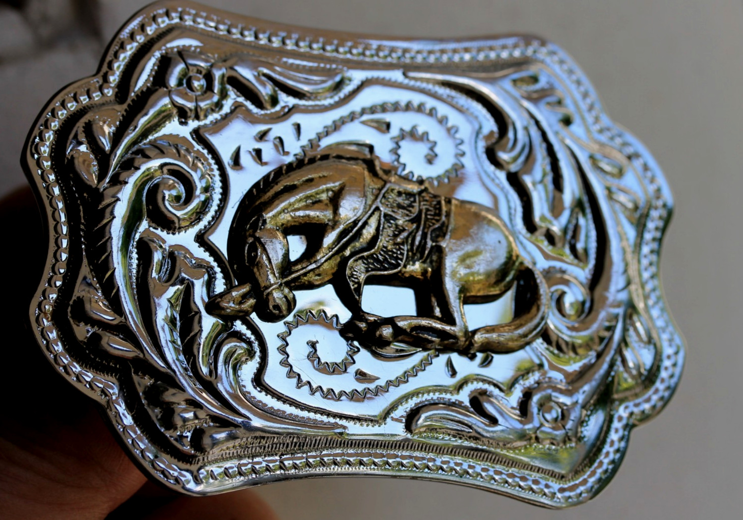 Vintage Western Silver Tone Belt Buckle with Brass Tone Bucking Bronco Horse