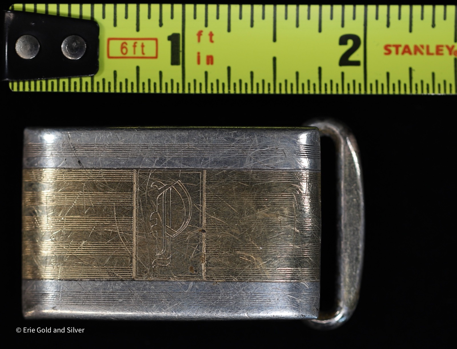 Hickok Sterling Silver 10K Gold Inlaid Belt Buckle Monogrammed « P »