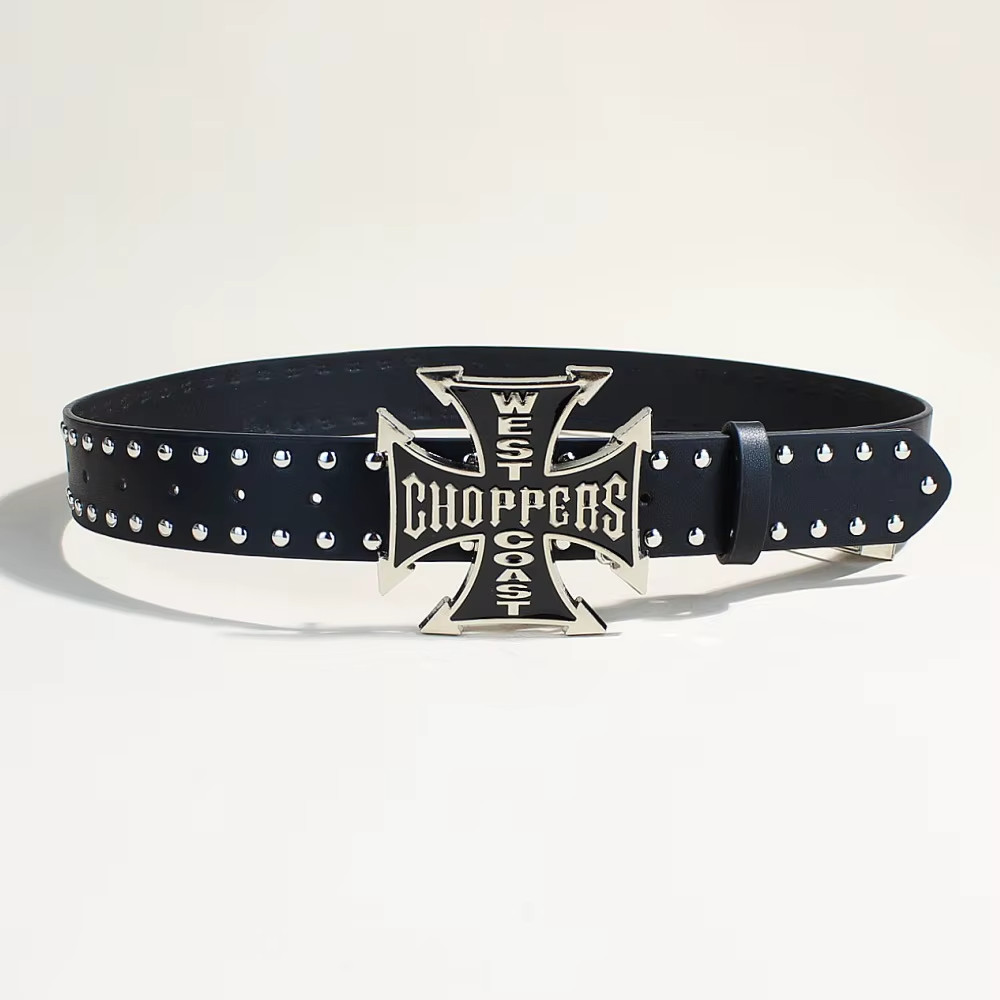 Gothic Studded Belt with Cross Buckle Swag Skate