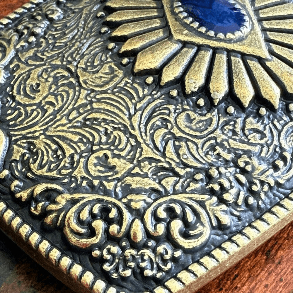 Western Antique Brass Tone Concho Buckle with Turquoise Accent
