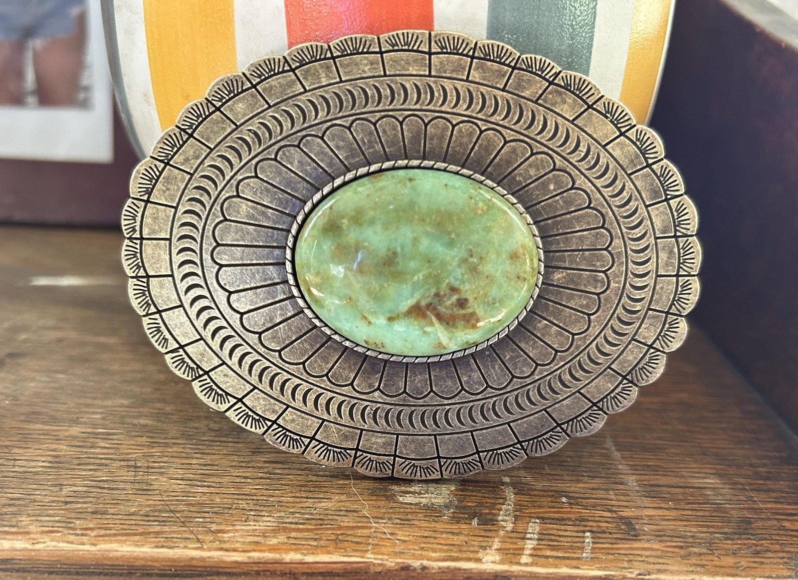 Teal Turquoise Stone Belt Buckle Western Cowboy Style Fits 1.5 Inch Strap