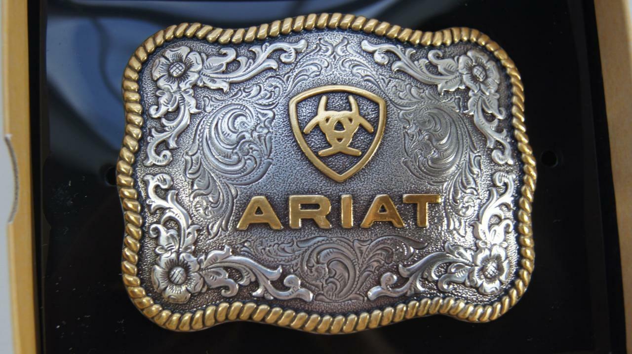 Ariat Western Belt Buckle Filigree Shield Berry Edge Silver Gold A37007
