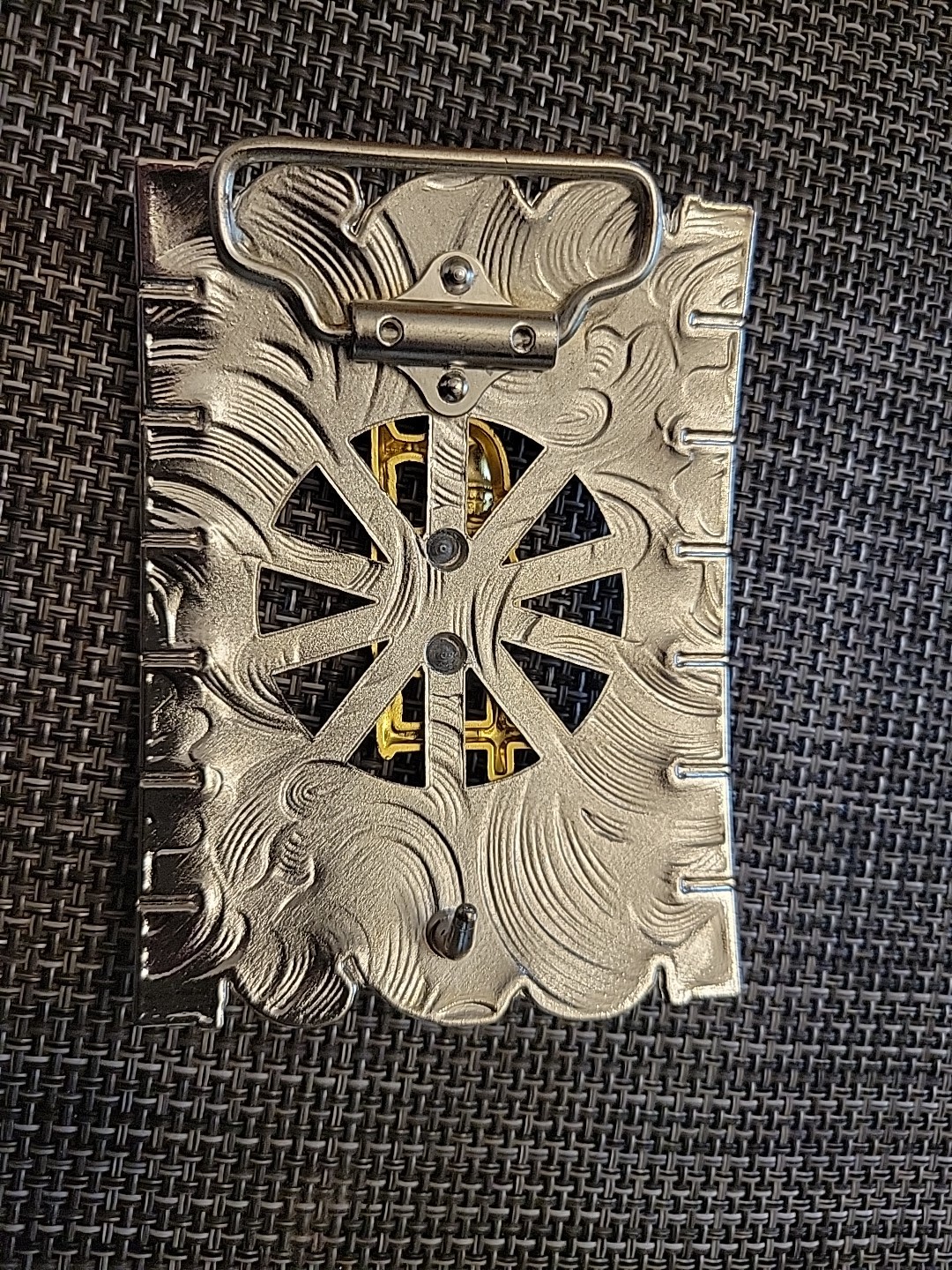 Unbranded Belt Buckle, Silver And Gold Tone Cowboy Kneeling Horse Cross