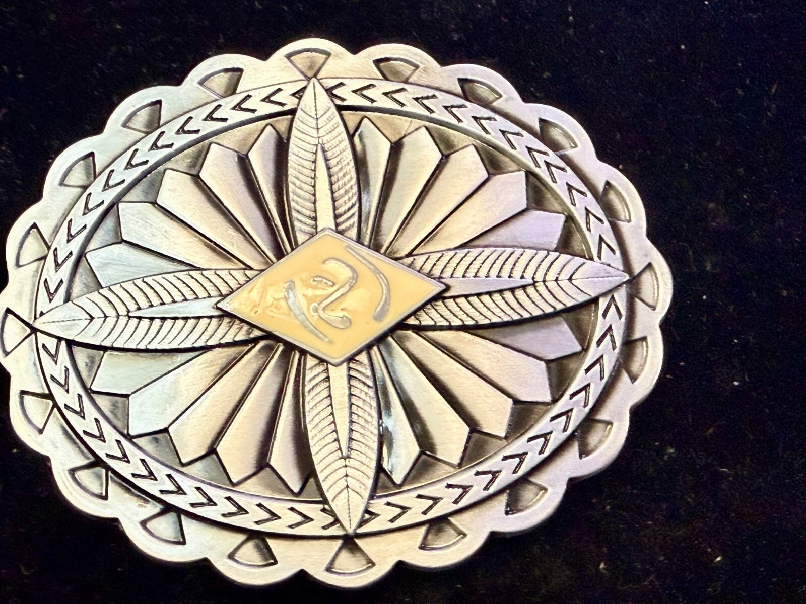 Southwestern Native Indian Tribal Art Style Creme Colored Center Belt Buckle