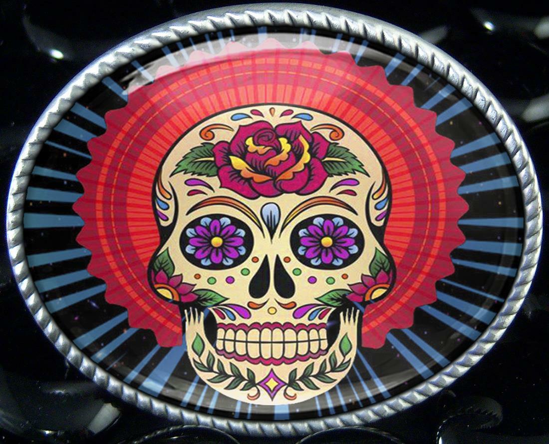 Mexican Sugar Skull Day of the Dead Tattoo Handmade Artisan Belt Buckle