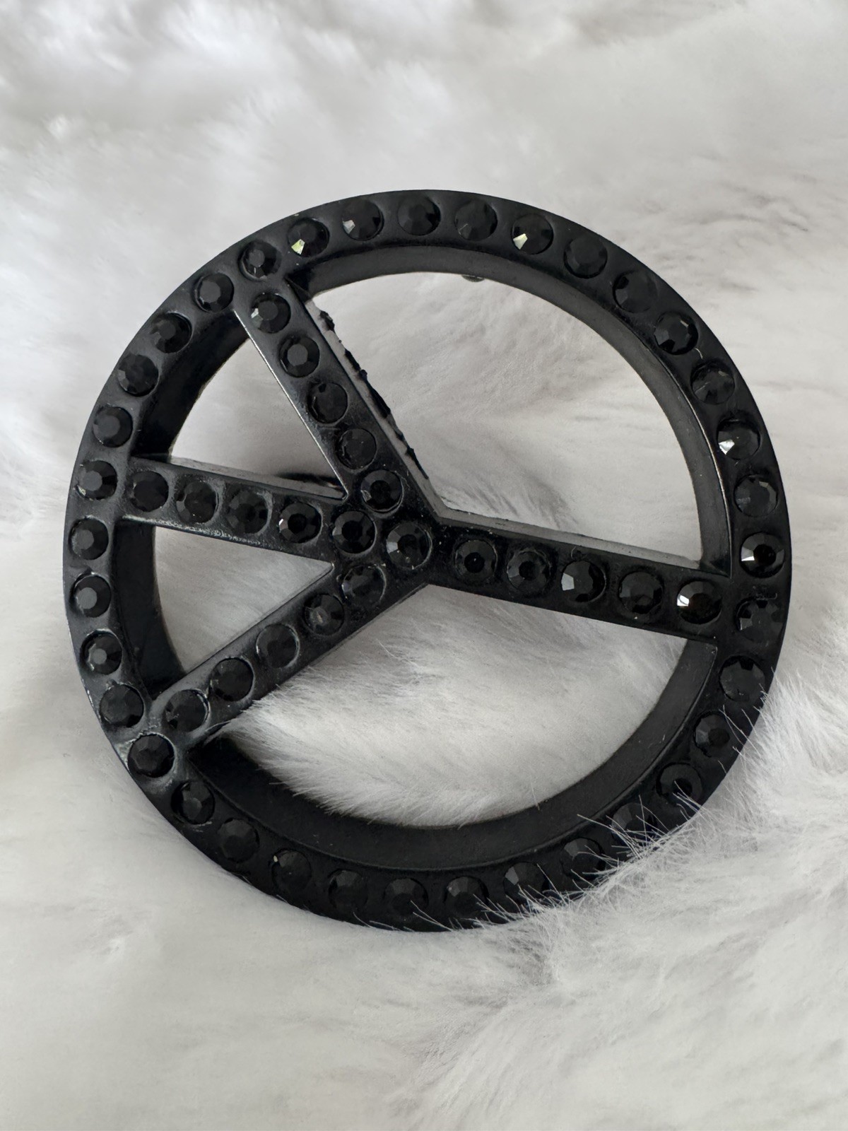 New Men’s Peace Sign Studded Black Belt Buckle New