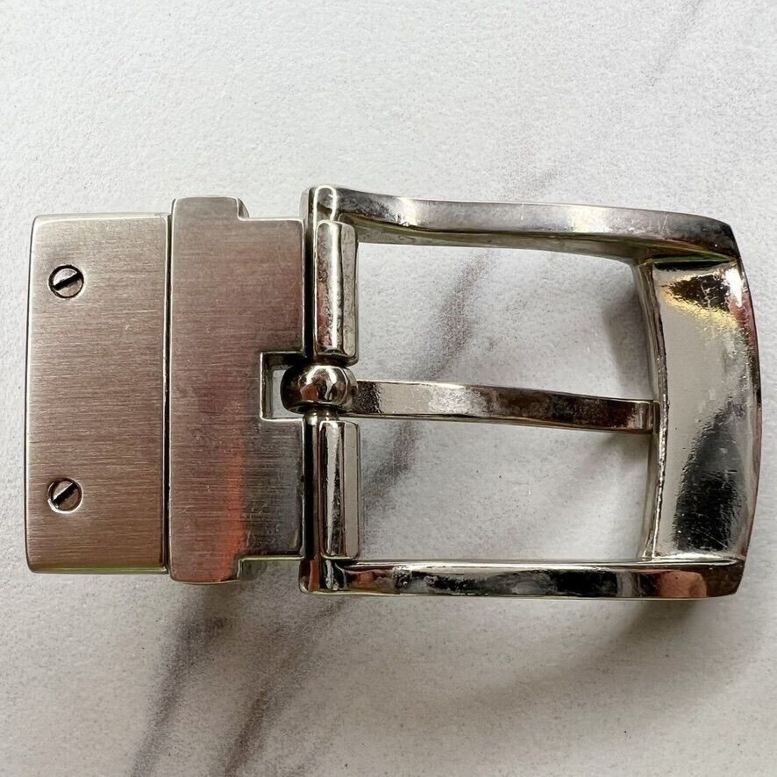 Perry Ellis Reversible Silver Tone Simple Basic Belt Buckle