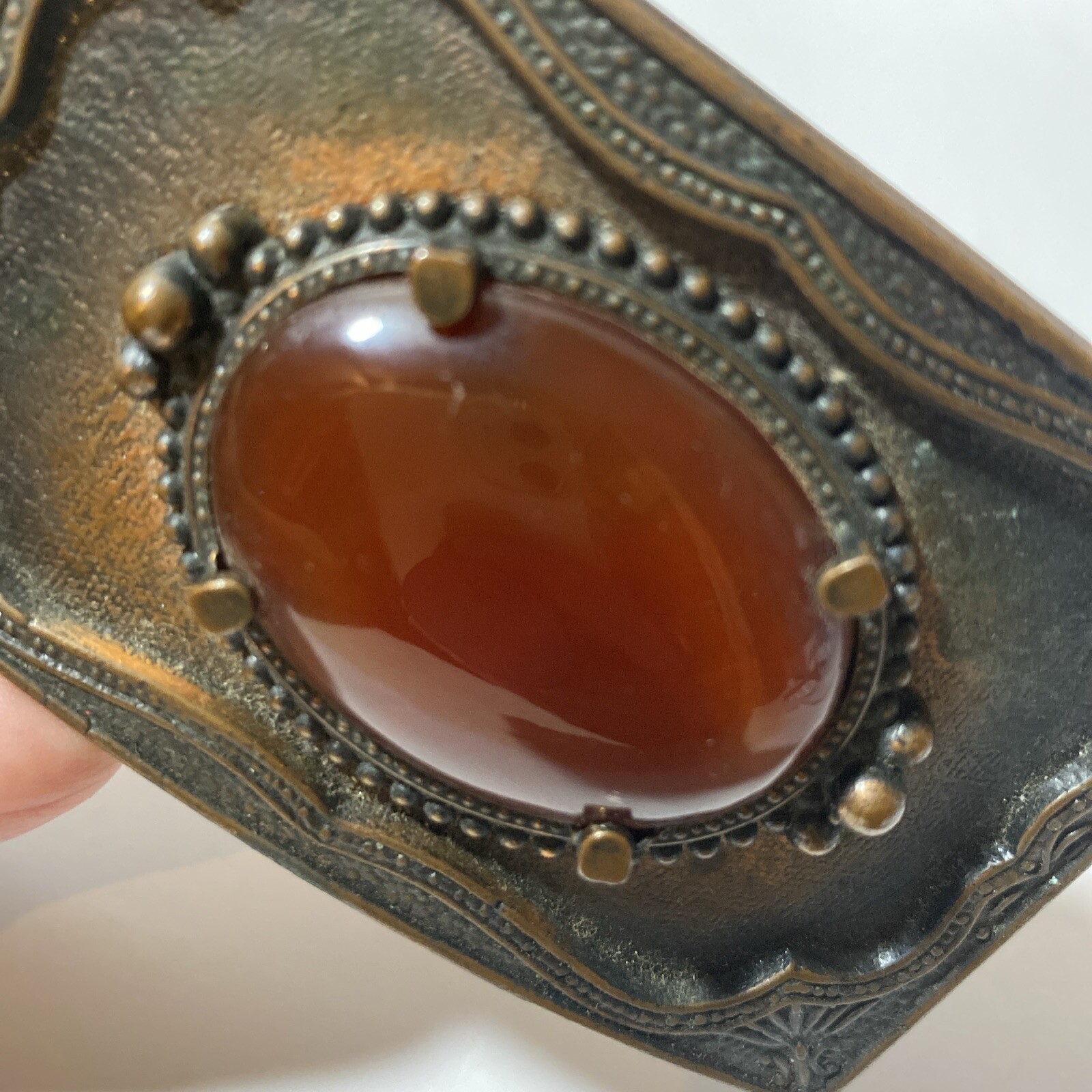 VTG Faux Gemstone Gold Stone Western Cowboy Buckle Copper Tone