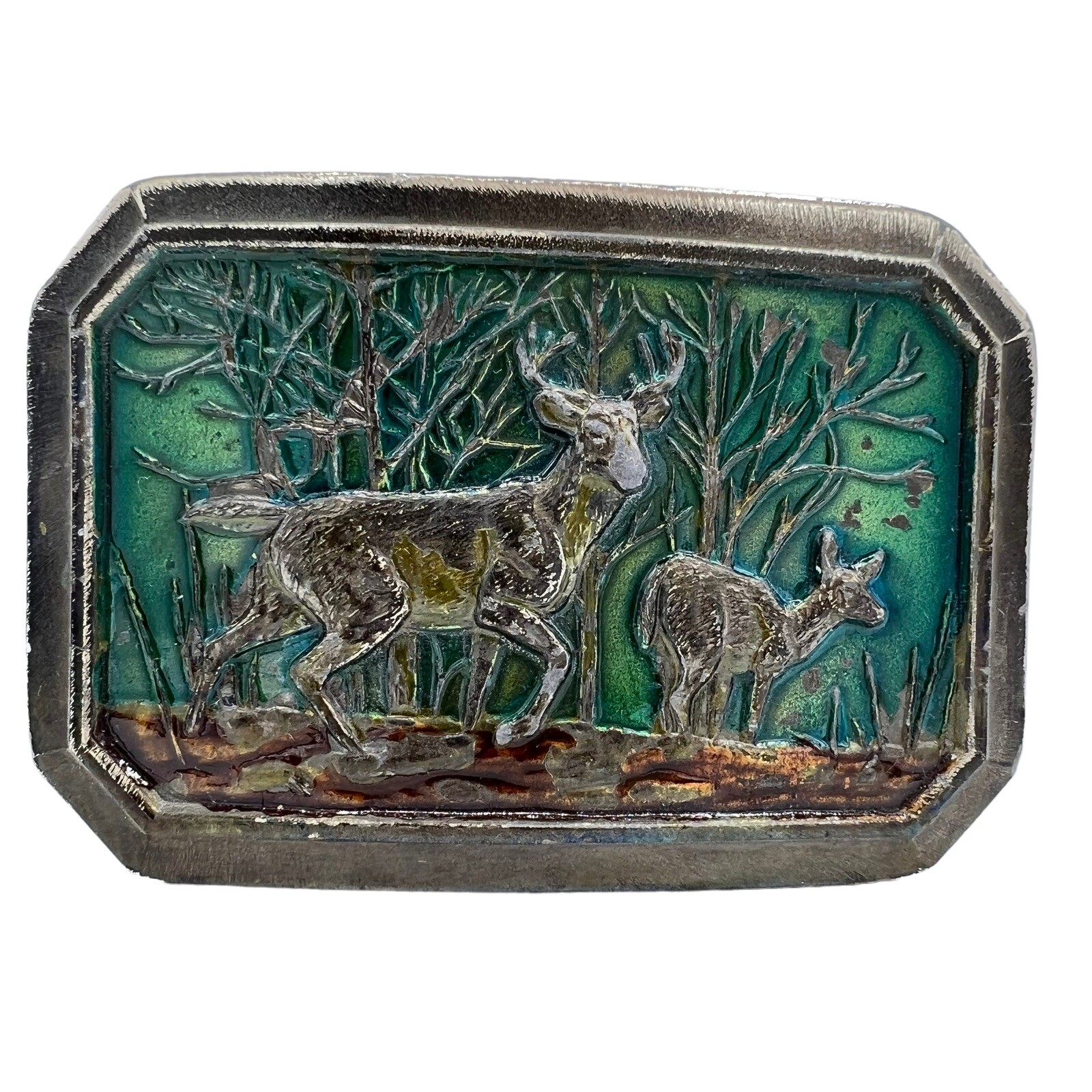 VTG Great American Buckle Co. Enameled Metal Deer Belt Buckle Serial Number 520