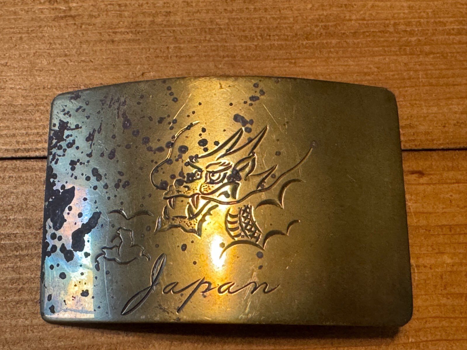 Vintage Collectible Rectangular Historical Japanese Dragon Gold-Tone Belt Buckle