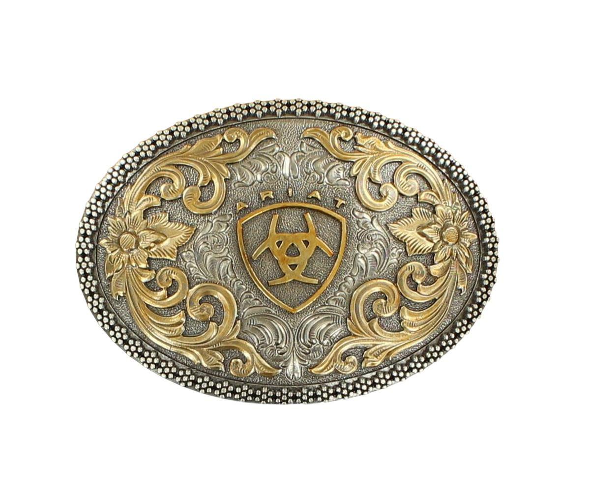 ARIAT Men&rsquo;s Antique Silver and Gold Oval Belt Buckle