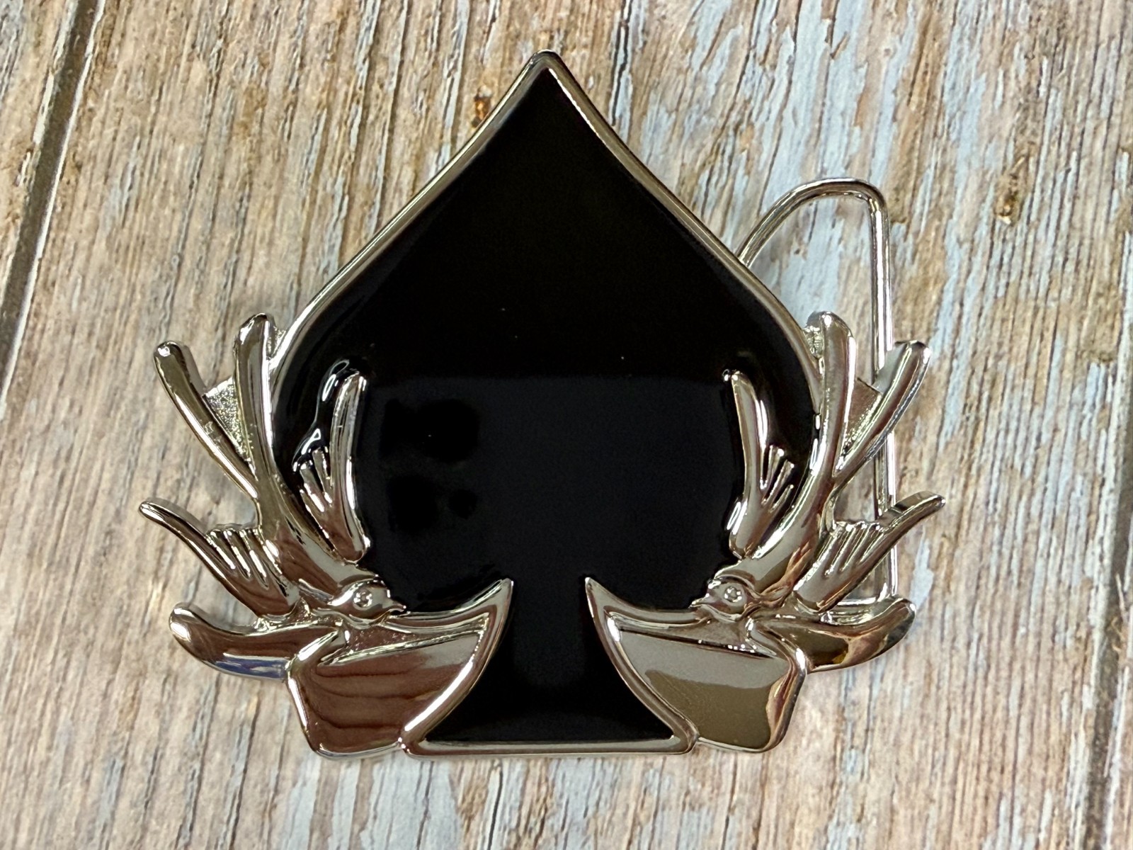 Spade Playing Cards W/ Birds Cutout NOS 2005 Hunters Vegas Baby! Belt Buckle