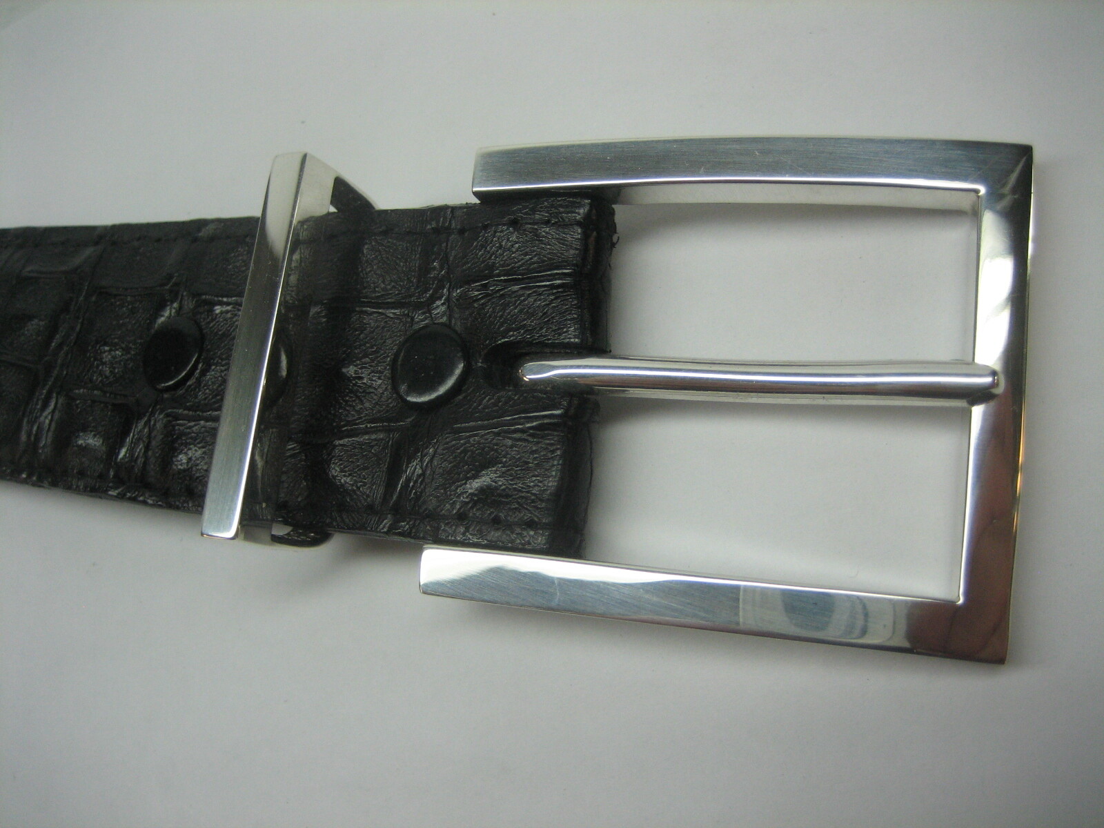 GENUINE HORNBACK CROCODILE BELT 1-3/8&Prime;, W/ 2 PC BUCKLE SET 925 SOLID SILVER USA.