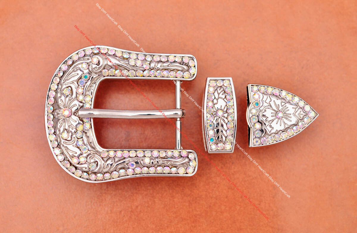30mm Shinny Western Cowboy Colorful Rhinestone Crystal DIY 3PCS Set Belt Buckle