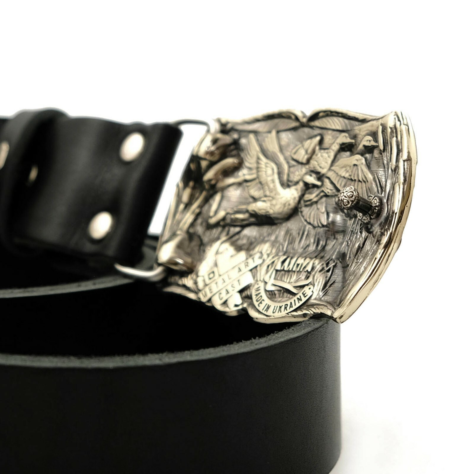 German silver belt buckle « Duck hunting », Trophy belt buckle, Hunter belt buckle