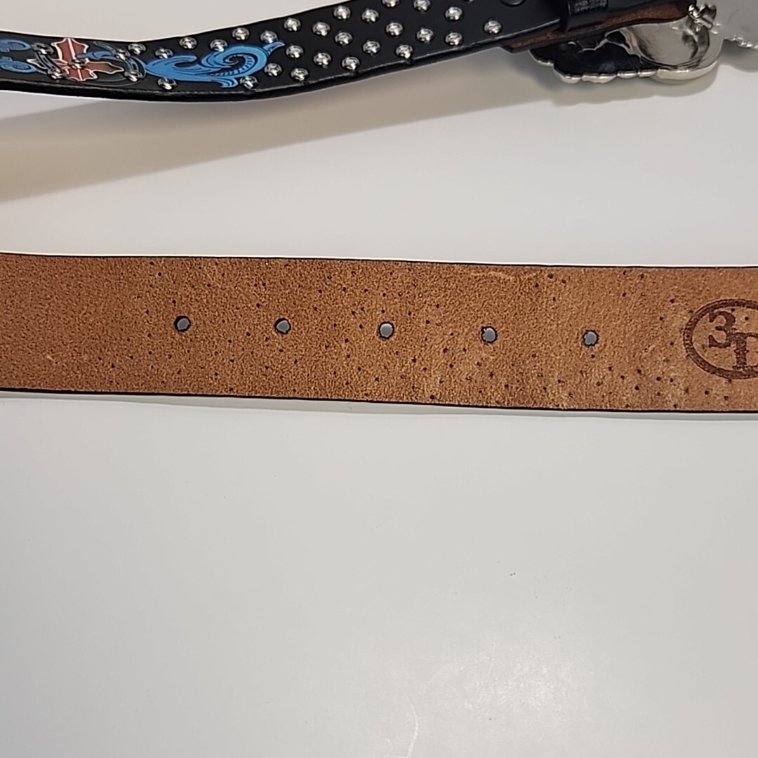 Genuine Leather 3D painted Belt Studs W/ Pile of Skulls Belt Buckle 36&Prime; Grunge