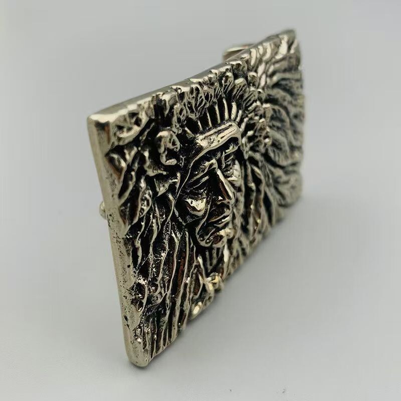 Vintage Pure Copper Indian Chief Portrait Men&rsquo;s Belt DIY Board Buckle
