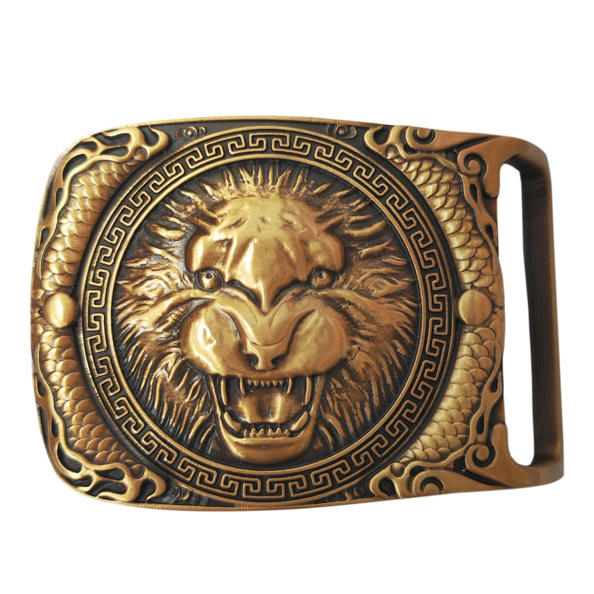 Green Eyes` Lion Head Solid Brass Belt Buckle Western Cowboy Vintage Antique