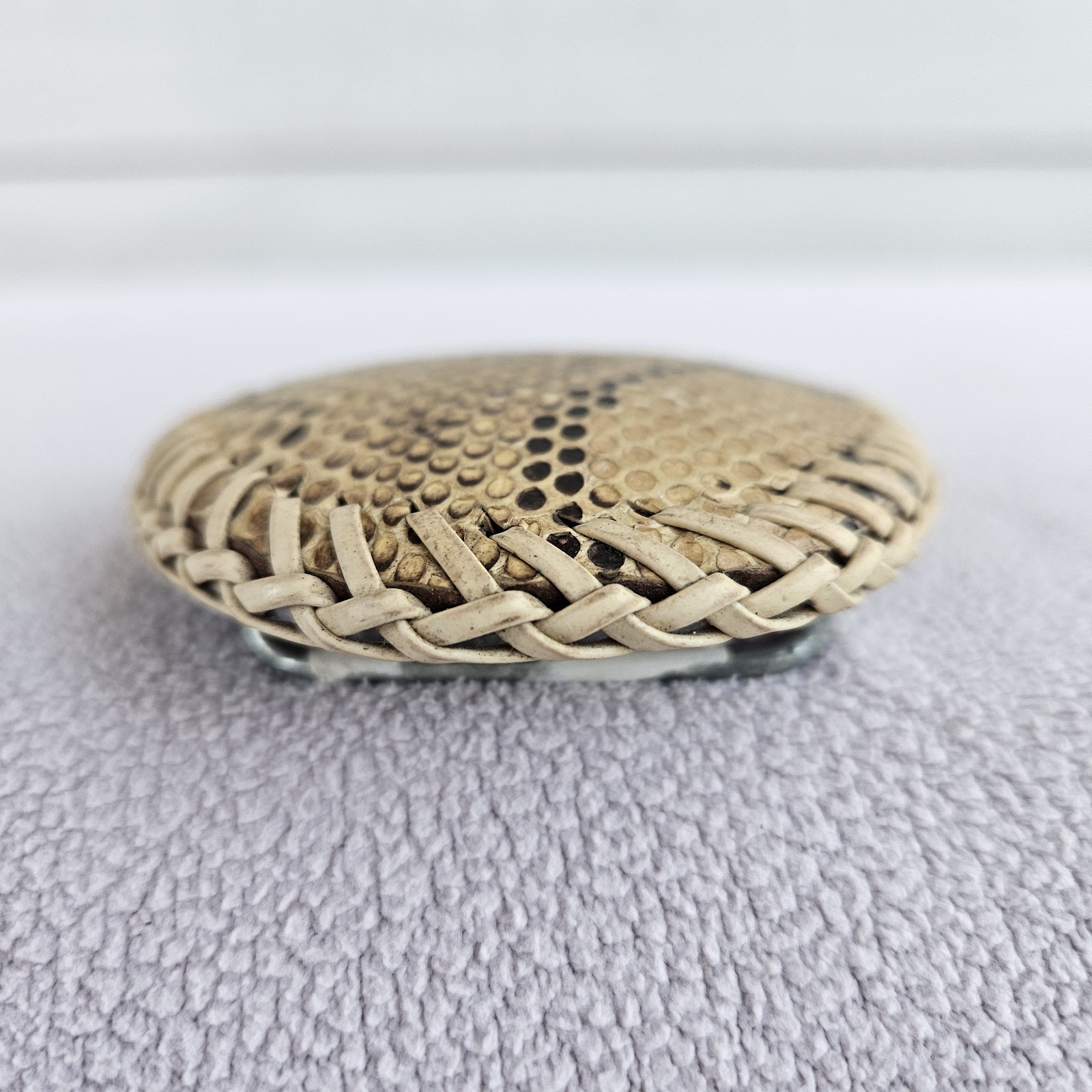 VTG Snakeskin Leather Belt Buckle Western Southern Cream Oval