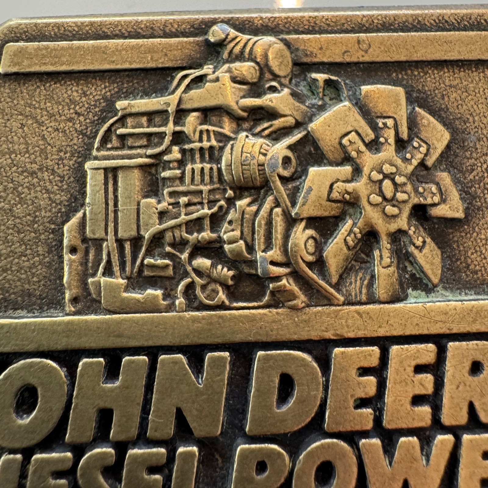 John Deere Diesel Power Belt Buckle Vintage 1989 Engine Tractor Farm Brass