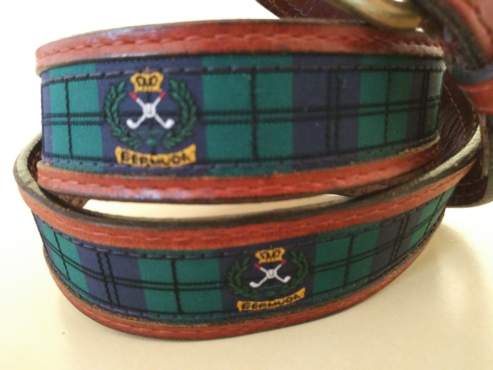 YRI FABRIC & LEATHER BELT LACROSSE BERMUDA CROWN SIZE 40
