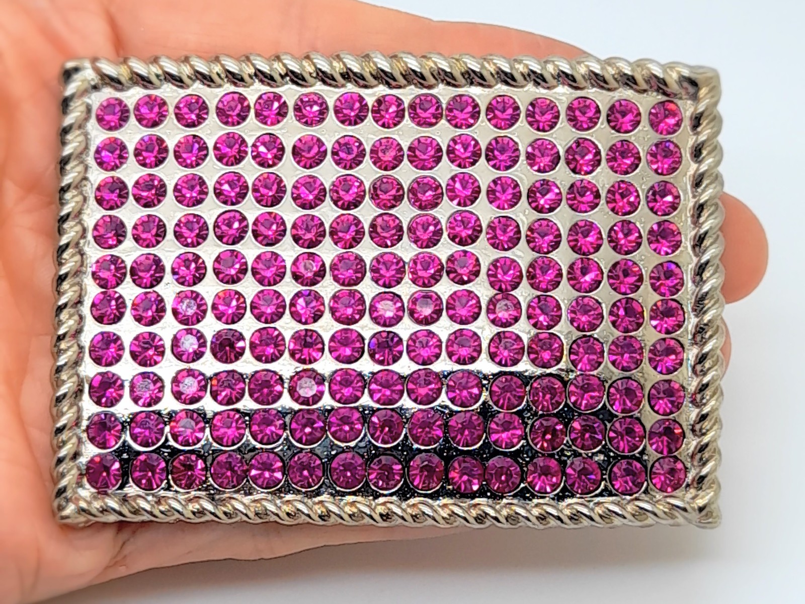 Fashion Men Women western classic Belt Buckle Silver Metal hot pink rhinestones