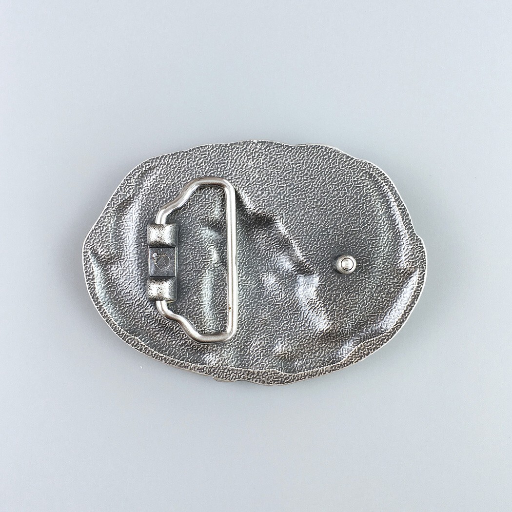 Vintage Silver Plated Western Moon Wolf Oval Belt Buckle Boucle de Ceinture