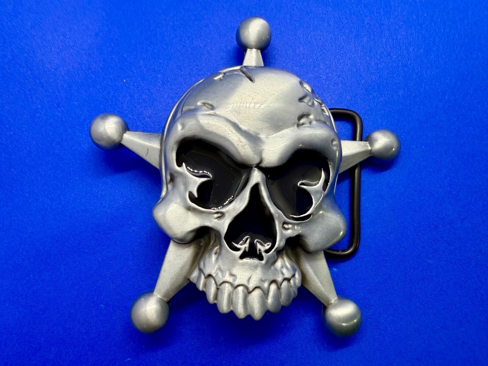 Creepy Skull Grinning Teeth Five Point Star Gothic Punk Cutout Belt Buckle