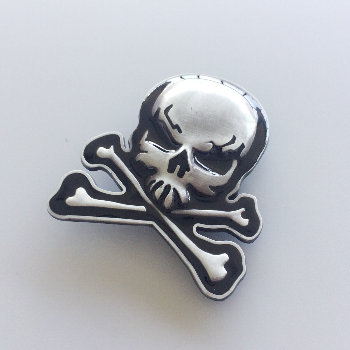 Vintage Black Enamel Skull With Bones Belt Buckle Gurtelschnalle