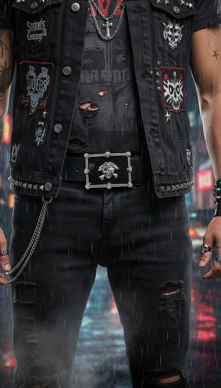 Men Women Buckle Silver Skulls Skeleton Halloween Black Pirate Deat Big Gothic